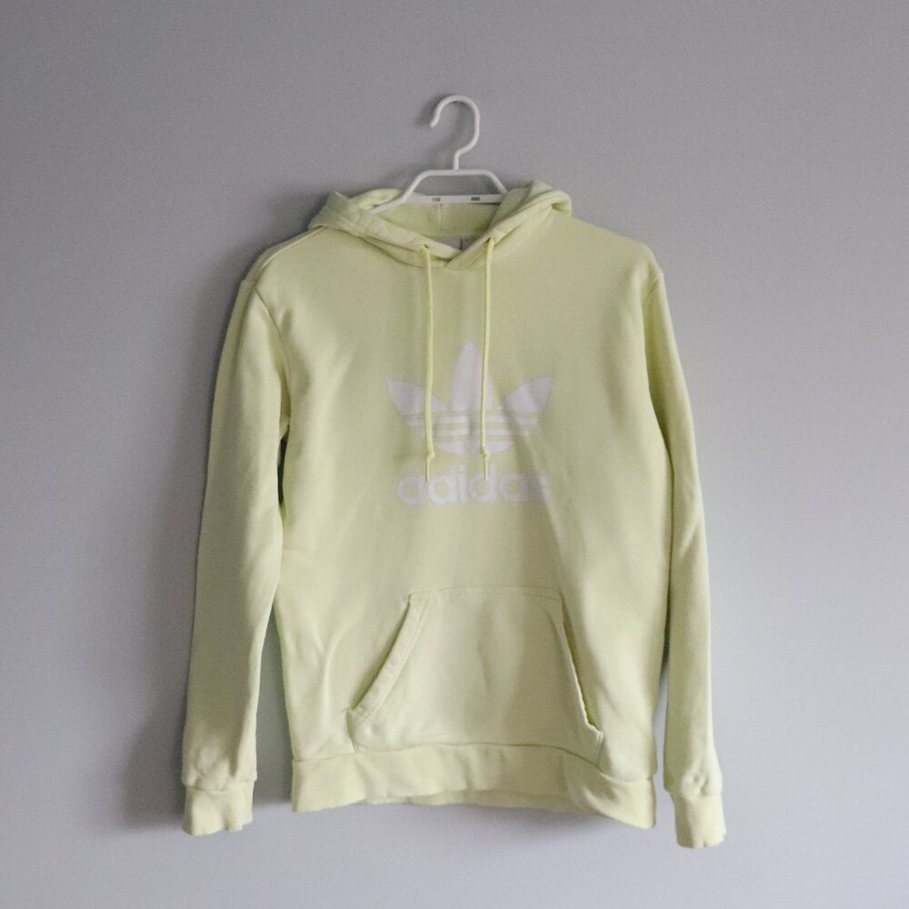 Adidas Yellow Sz XS Womens Cotton Hooded Pullover Drawstring Pocket Sweater‎